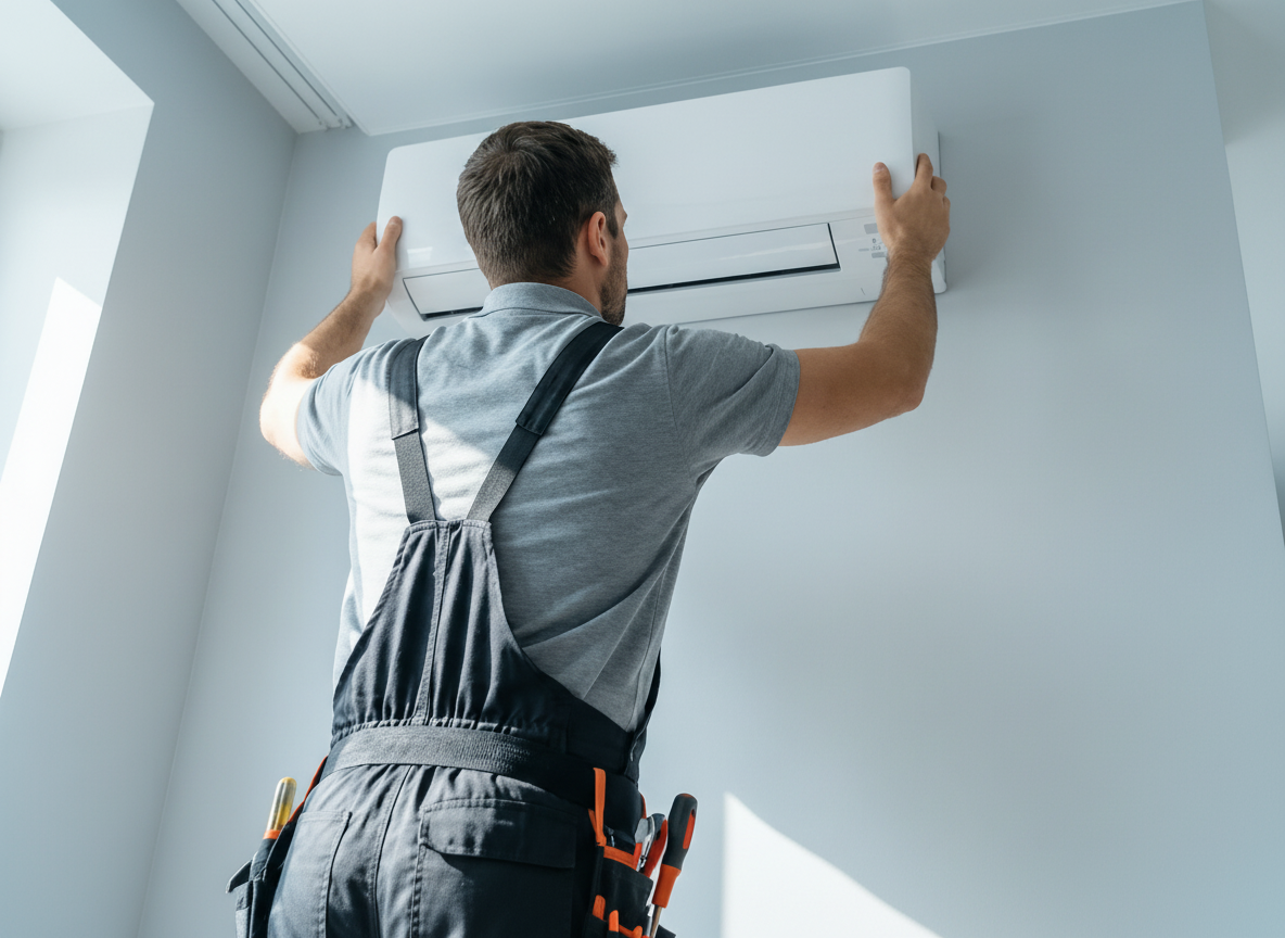 Technicien certifié ClimAction Shawinigan installant une thermopompe