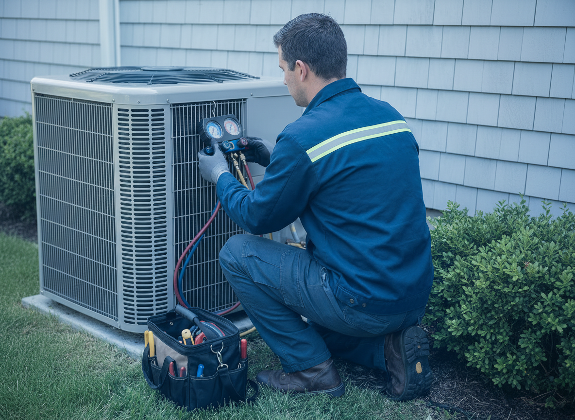 Technicien certifié RBQ installant un système de climatisation à Shawinigan